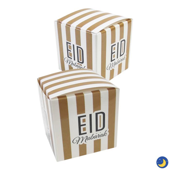 Gold & White Stripe Eid Mubarak Mini Gift Favor Boxes (6 Pack)-Decorations-Eid Party Co-Crescent Moon Store