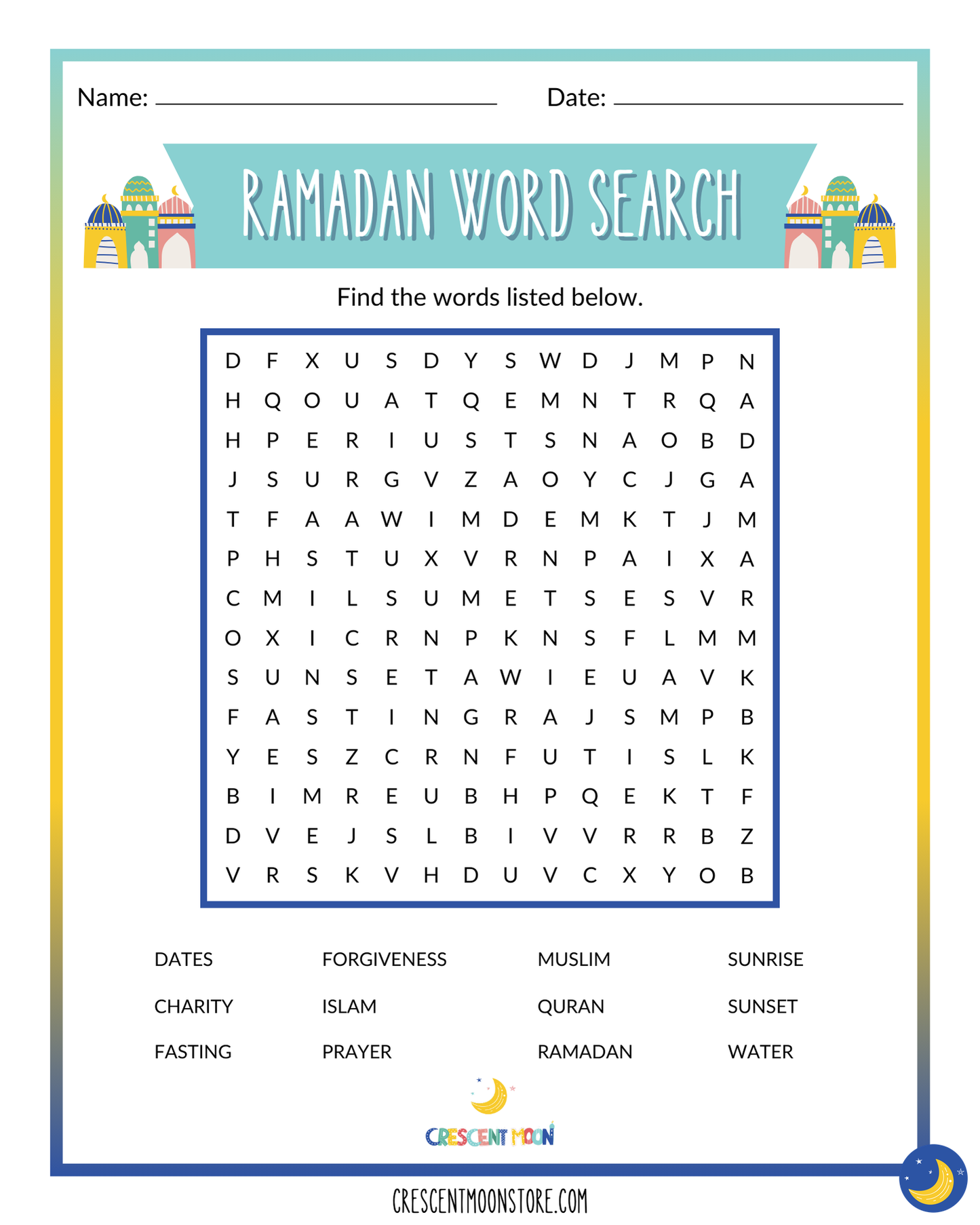 Ramadan Printable Worksheets 2025