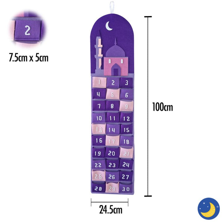 Purple Mosque Pocket Felt Ramadan Calendar-Decorations-Eid Party Co-Crescent Moon Store
