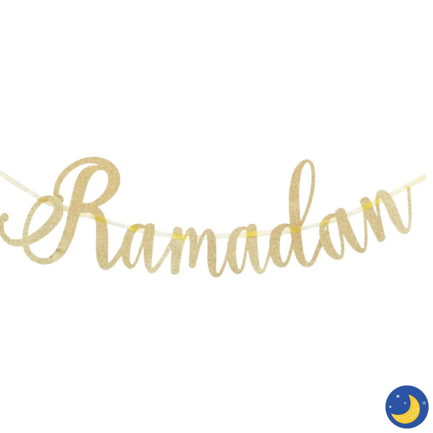 Gold Glitter Ramadan Cursive Banner-Decorations-Eid Creations-Crescent Moon Store