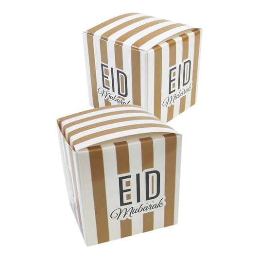 Gold & White Stripe Eid Mubarak Mini Gift Favor Boxes (6 Pack)