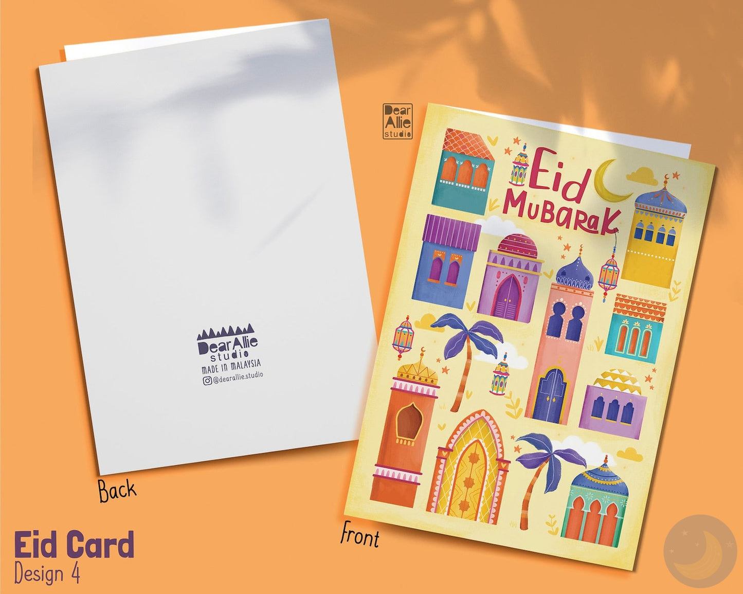 Eid Mubarak Pack of 4 Cards including envelopes | Eid Al Fitr Festive A6 Size Folded Greeting Card
