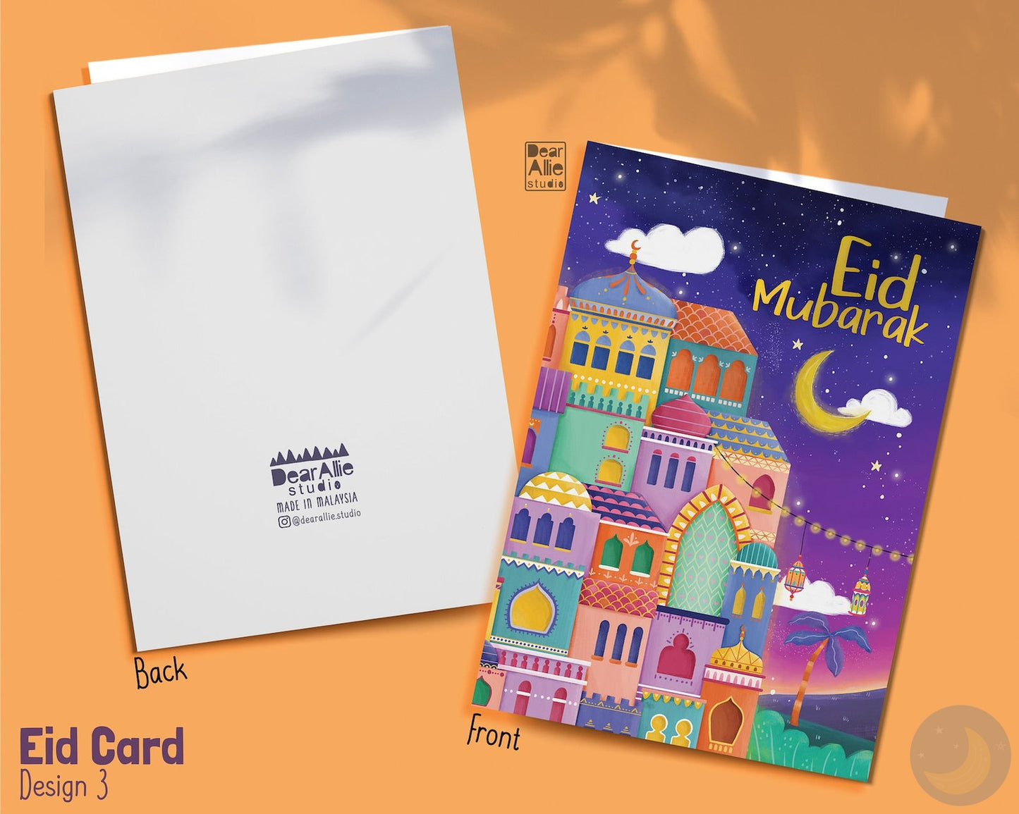Eid Mubarak Pack of 4 Cards including envelopes | Eid Al Fitr Festive A6 Size Folded Greeting Card
