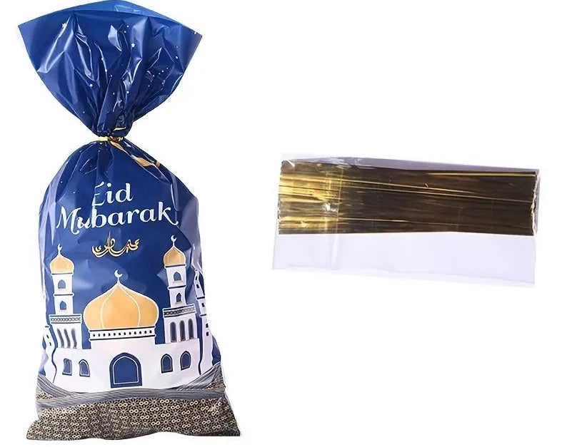 Paper Gift Bags Ramadan Kareem Decoration Eid Mubarak Gift Bags White Rose  Gold Writing  White Gold Writing  Blue  Sweet Party Supplies