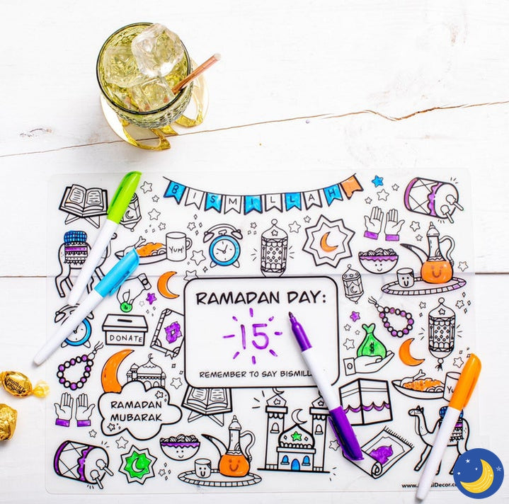 Washable Ramadan Coloring Silicone Placemat 