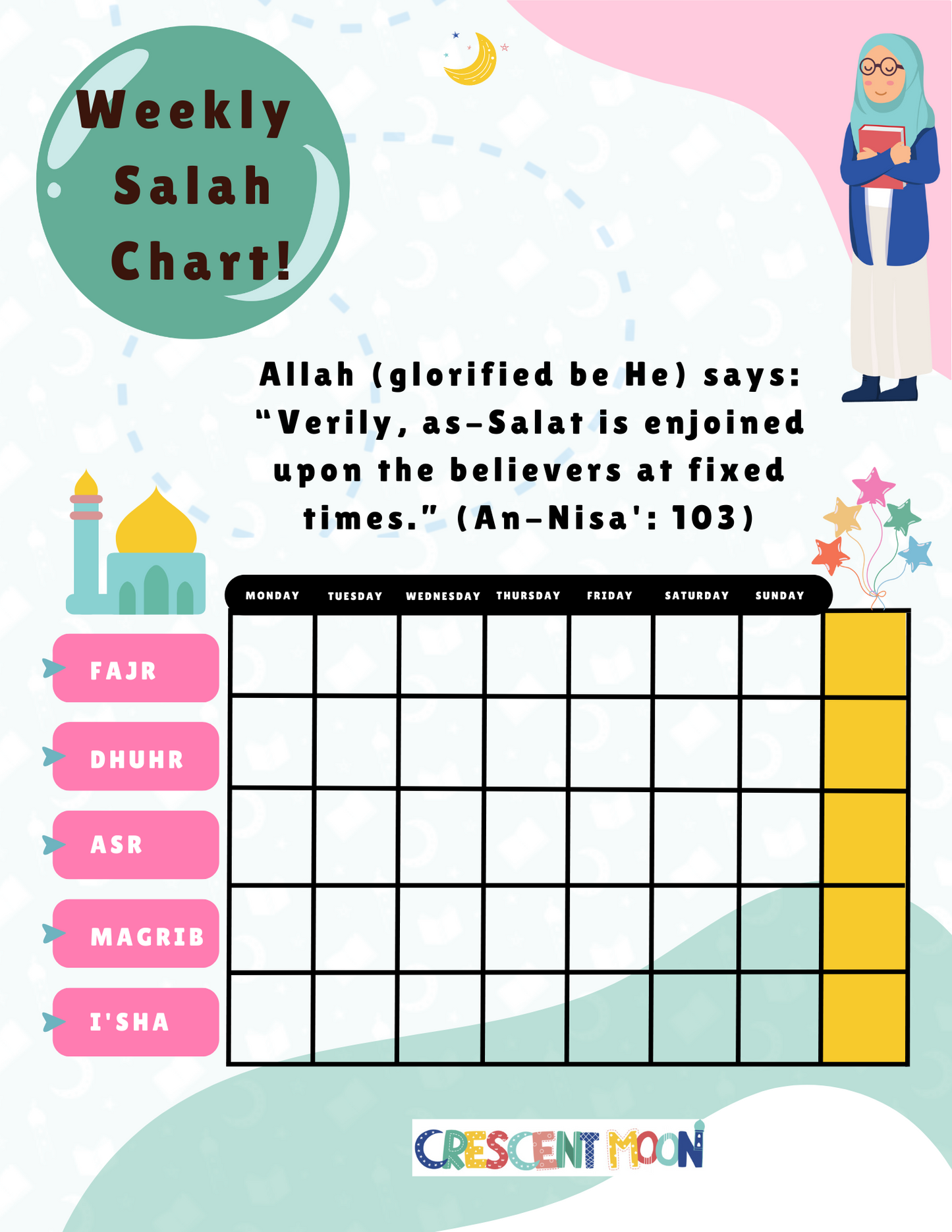 FREE Weekly Salah Tracker Printable