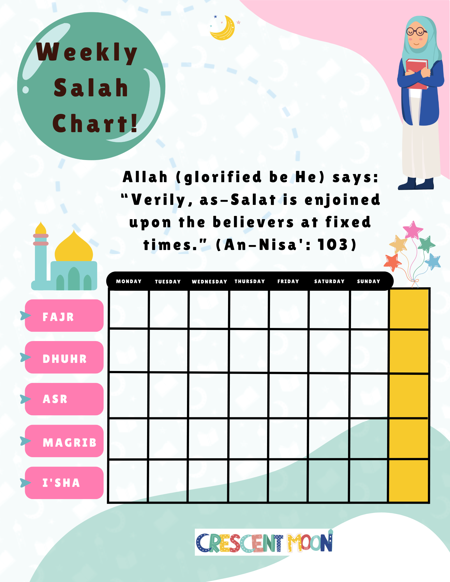 FREE Weekly Salah Tracker Printable Muslim Kids Ramadan Worksheet